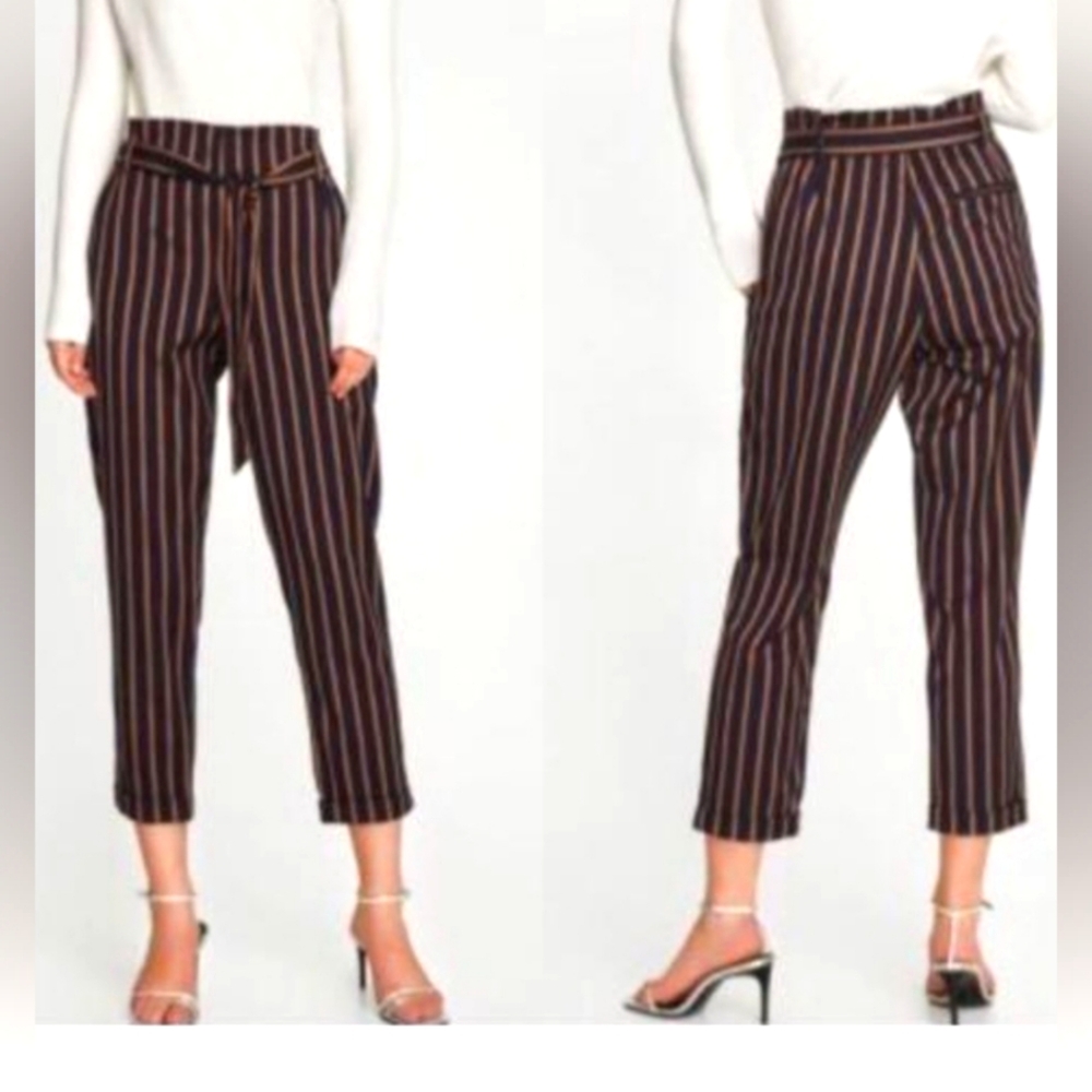 Zara Trafaluc Striped Belted Pants. Size Small